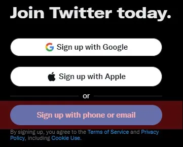 Registrer deg med telefon eller e -post på Twitter