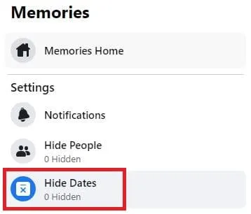 Facebook -minder skjuler datoer