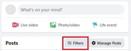 Tlačítko filtrů profilu na Facebooku