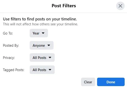 Facebook profil filtri