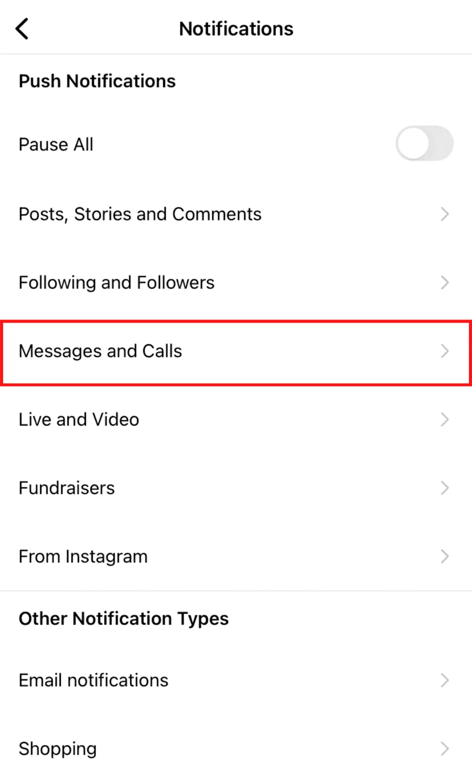 Instagram의 메시지 및 통화 섹션으로 이동하십시오
