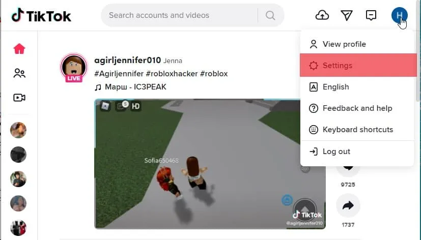 Tuding ikon profil anda dan klik Tetapan